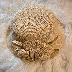 Elegant Tan Woven Hat with Bow